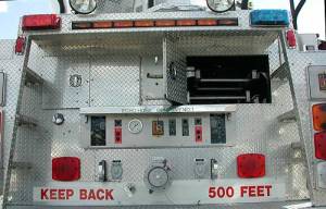 Sign of the back of the fire truck